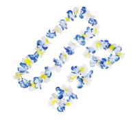 SEWOART 3ensemble Guirlande Hawaïenne à Fleurs Doubles Couleurs Bleu et Blanc Collier Couronne et Bracelets pour Décoration de Fête Tropicale Luau Anniversaire ou Thème Hawaïen
