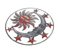 SEWOART Applique Murale en Fer Marron Soleil et Lune Décoration Murale Intérieure et Extérieure pour Couloir Style Créatif Réaliste