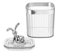 SEWOART Boîte de Rangement Multifonctionnelle en Polypropylène Transparent Gris Couvercle Hermétique de Lapin Argenté, Petit Organiseur pour Cotons-tiges, Boules de Coton et Accessoires