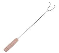 SEWOART Double Hook Bbq Meat Turner Ustensiles de Barbecue Acier Inoxydable avec Poignée Bois Antidérapante pour Cuisson Extérieure et Camping