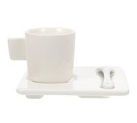 SEWOART Ensemble de 2 Tasses à Café en Céramique Blanche 80ml Soucoupes, Design Simple et Pratique pour Boissons Chaudes à Domicile