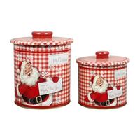 Sewroro Coffret de Noël 2 Pièces en Fer-blanc Rouge pour Bonbons, Boîtes Rondes Légères Poignée, Étanchéité, pour Rangement Festif la Maison