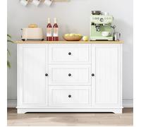 SEYAKANY Buffet 126×40×86 cm, meuble d'appoint avec 3 tiroirs et 2 portes, adapté à la salle à manger et au salon - blanc