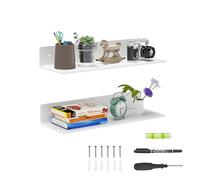Sezanrpt Lot de 2 étagères en acrylique blanc à déplacement latéral 38 cm, étagères murales pour salle de bain, étagère de rangement murale pour cuisine, salle à manger, salon, chambre à coucher
