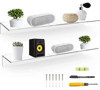 Sezanrpt Lot de 2 étagères flottantes claires de 60 cm pour mur, étagère murale longue en acrylique, étagères murales pour plantes, enceintes, radio, Funko Pop, peluche, livres, articles de toilette