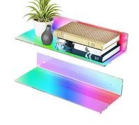 Sezanrpt Lot de 2 étagères flottantes en acrylique irisé de 38,1 cm à suspendre au mur pour cuisine, salle à manger, salon, chambre à coucher, salle de bain, vente au détail, supermarché