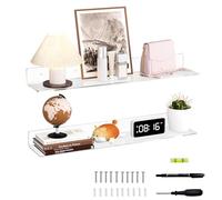 Sezanrpt Lot de 2 longues étagères murales flottantes transparentes en acrylique pour plantes, radio, Funko Pop, livres, cadre photo, horloge, produits de beauté, articles de toilette, 76,2 cm