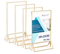 Sezanrpt Lot de 4 porte-cartes de table en acrylique avec bord doré et horizontal - 10 x 15 cm - Transparents - Doré - Pour affichage de menus de restaurant, numéros de table de mariage