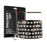 SEZO 5050 RGBCCT Ruban LED 5 en 1 RGB+Blanc Chaud 3000K-6000K 24V 5M 96LEDs/M IP65 étanche RGBW RGBWW Bande LED super claire pour l'éclairage de la Maison et de la Chambre à Coucher