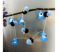 Sezrgiu Guirlande lumineuse à pompons colorés 3D et koalas, alimentée par piles, avec fonction minuterie, pour chambre d'enfant, anniversaire, décoration de Noël (1,65 m, 10 LED, koala bleu)