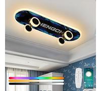 SFBKGTU Plafonnier LED Enfant Forme Skateboard Graffiti Bleu 60cm, Luminaire Connecté avec App & Télécommande, Éclairage Roues RGB Street Art, Lampe de Chambre Style Urbain pour Ado Garçon 32W