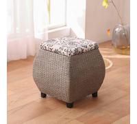 SFJATTA Banc de Rangement avec Coussin Lavable, Banc de Bout de lit tissé Fait Main, Banc à Chaussures pour entrée, Chambre et Salon - Pieds en Bois Robustes(Gray)