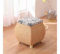 SFJATTA Banc de Rangement avec Coussin Lavable, Banc de Bout de lit tissé Fait Main, Banc à Chaussures pour entrée, Chambre et Salon - Pieds en Bois Robustes(Natural)