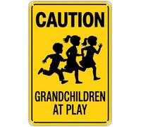 SFNGXXAG Caution Grandchildren at Play Retro Humorous Tin Plaque for Grandma House Front Yard Decor 8 X 12 in