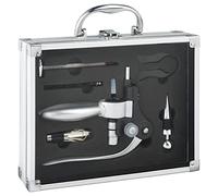 SG Secret de Gourmet Coffret sommelier professionnel 6 pièces rangées dans une valisette en ALU - Tire-bouchon pro en inox, coupe capsule, thermomètre à vin, bouchons