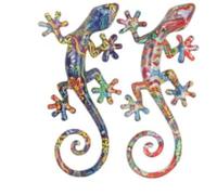 SG Set 2 Geckos Muraux Multicolores, Série Kolor 3, H 20,5 cm