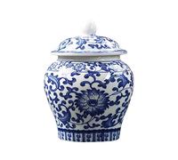 SGerste Vase temple décoratif en porcelaine bleue et blanche de style chinois avec couvercle avec finition émaillée fine pour mariage, fête, maison, bureau
