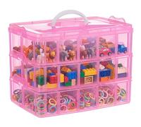 SGHUO Boîte de rangement empilable à 3 niveaux avec séparateurs pour fournitures artistiques, perles, rubans washi, graines, accessoires pour cheveux, ongles, 24 x 16,5 x 19 cm - Rose