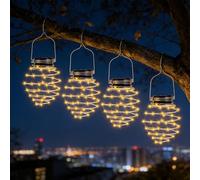 SGZIOO Lot de 4 lampes solaires en spirale à suspendre pour jardin, extérieur, lanternes LED étanches pour fête, mariage, porche, terrasse, décoration