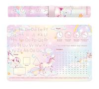 SGZIOO Sous-main de bureau pour fille - Motif licorne rose - Lavable - Avec ABC - Heure - Table de multiplication - Formes géométriques - 60 x 40 cm