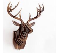 SHABOZ Décoration murale Tête de cerf Antler Bricolage 3D Puzzle en bois Sculpture Suspendue Faux tête de cerf Tentures murales créatives pour salon, chambre, hôtel