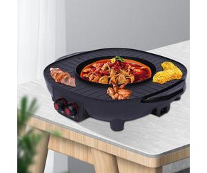 Shabu Shabu : Grill électrique et faitout multifonction - 2 en 1. Plaque de cuisson de 42 cm, capacité de 3 litres, 2000 W, 220 V, 50 Hz. Prise européenne. Couleur : noir