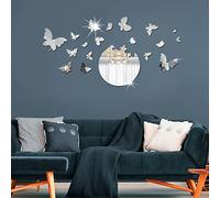 Shackcom 18pcs 3D Miroir Stickers Muraux Miroirs Décoratif Acrylique Adhésif Autocollant Mural Amovible DIY Décoration pour Maison Chambre Salon Décor- Papillon Argent