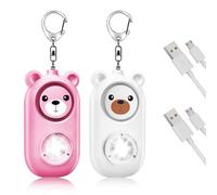 Shackcom 2pcs Alarme Personnelle 130dB Alarme de Poche avec Lumière Flash LED Avertisseur Alarme de Sécurité Rechargeable Anti Agression Porte-Clés pour Femme Enfants Personne Agées - Ours Blanc+Rose