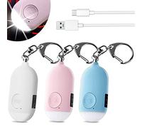 Shackcom 3 pcs 130 DB Alarme Personnelle d'urgence,Rechargeable Alarme de Sécurité avec LED Lampe de Poche Torche Anti Agression,pour Femme Enfants Personnes Agées Aventurier - Blanc+Bleu+Rose