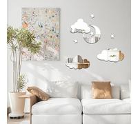 Shackcom 8pcs Miroir Stickers Muraux Miroirs Décoratif Acrylique Adhésif Autocollant Mural Amovible DIY Décoration pour Maison Chambre Salon Décor- Nuages Lune Argent