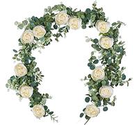 SHACOS Guirlande de Fleurs Artificielles Deco Pivoine en Soie 185cm Pivoine Artificielles Vigne Lierre Tombante Guirlande D'eucalyptus Artificiel Fausses Fleurs Suspendues pour Mariage Murale
