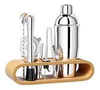 Shaker à cocktail inox - Lot de 10 750ml support bois kit barman complet pour maison et fêtes NORVYN