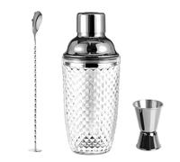 Shaker à Cocktails, 400ml Shaker en Verre et INOX Shaker à Cocktails, Shaker à Cocktail Professionnel Kit, 3 Pcs Shaker Cocktail Set, Cocktail Kit Barman, Gin Mojito Kit Cadeau Femme Homme, Argent