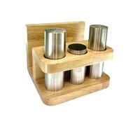 Shaker à condiments robuste en acier antirouille 304 et porte-serviettes en bois, solution de rangement pour comptoirs de cuisine, organisateurs de cuisine antirouille avec base en bois
