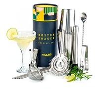 Shaker Boston Professionnel Kit Barman, Coffret Cadeau Original Personnalisable Femme Homme Couple, Set Cocktail Mojito avec Accessoires Bar, Shakers INOX Tin on Tin, Service Cocktails Complet Pro