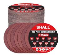 SHALL Disques de Ponçage 160 Pièces,125 mm (crochet et boucle, 9 types, grains mixtes), 8 trous, pour ponceuse orbitale, Polissage, Dérouillage