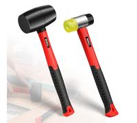 SHALL Ensemble de 2 marteaux en caoutchouc, maillet en caoutchouc de 16 oz et maillet souple double face de 40 mm, manche en fibre de verre résistant aux chocs avec poignée coussinée