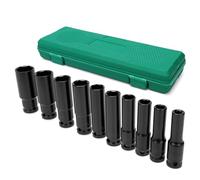SHALL Jeu de 10 Douilles à Choc 1/2" (8-24 mm) - Coffret de Douilles à Impact en Acier Chrome-Vanadium avec Adaptateur et Rallonge - Pour Réparation Automobile et Changement de Pneus