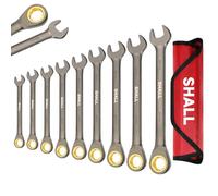 Shall Jeu de 9 clés à cliquet 8-19 mm (8, 10, 11, 12, 13, 14, 15, 17, 19 mm), clés mixtes 72 dents, acier au chrome vanadium avec finition antirouille et étui de rangement.
