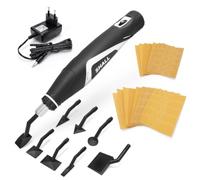 SHALL Mini ponceuse à crayon 12 V, 4 vitesses réglables, outil de ponçage compact avec 8 têtes de ponçage et 18 feuilles abrasives pour polissage, finition, bricolage