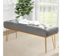 Shally Dogan Banc de Couchage en Tissu, Coffre Pouf pour Chambre à Coucher, Banc Ottoman avec Rembourrage à Haute densité Multi-Usage pour Chambre, Salon, Salon (Gris)