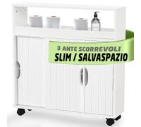 Shally Dogan Chariot de Salle de Bain Fin avec 4 Roues pivotantes à 360 °, Chariot étroit avec Portes coulissantes et étagères en Bois Blanc, Armoire Peu encombrante pour Cuisine, Placard, Salon,