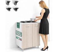 Shally Dogan Cuisine complète monobloc 80 x 60 x 85 cm, plateau de cuisson à 4 feux, plaques en fonte résistantes, montage avec pieds fixes ou roues, boutons de contrôle à cavalier (orme)