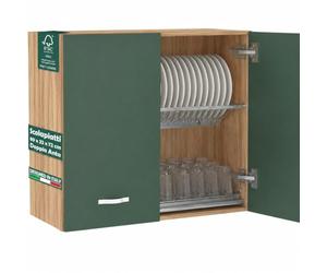 Shally Dogan Égouttoir à Vaisselle Suspendu avec Plateau Anti-Gouttes, Meuble Mural en Bois résistant, Armoire Suspendue avec Deux Portes et Deux étagères, Dimensions 80 x 32 x 72 H cm (Vert)