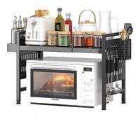 Shally Dogan Étagère extensible extensible porte-micro-ondes en acier avec étagère, étagère organisateur avec porte-épices et porte-couverts de cuisine, meuble avec pieds antidérapants