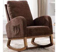 Shally Dogan Fauteuil à bascule en tissu avec structure en bois résistant, chaise ergonomique Relax Deluxe Premium Balançante idéale salon, chambre à coucher, bureau, chambre à coucher, salon (marron)