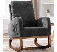 Shally Dogan Fauteuil à Bascule en Tissu avec Structure en Bois résistant, Chaise Ergonomique Relax Deluxe Premium Balançante idéale Salon, Chambre à Coucher, Bureau, Chambre, Salon (Gris)