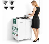 Shally Dogan Meuble de cuisine base 80 x 60 x 85 cm avec plaque de cuisson à gaz 4 feux, plaques en fonte résistantes, montage avec pieds fixes ou roulettes, kit complet monobloc, couleur blanc