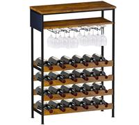 Shally Dogan Porte-Bouteille de Sol pour vin avec 24 Compartiments Porte-Bouteilles, 10 Porte-Bouteilles et 1 étagère, Cave Industrielle pour Coin Bar avec Structure en Acier et étagères en Bois 66 x