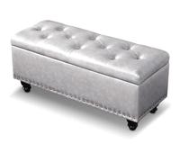 Shally Dogan Pouf de Rangement avec revêtement en Simili Cuir, Repose-Pieds pour Chambre à Coucher, Banc, Tabouret de Salon, canapé avec Structure et Pieds en Bois (Gris Clair)